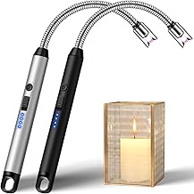 2 Pack Candle Lighters Long Reach Electric Lighter Rechargeable USB Arc Plasma Lighters Electronic Windproof Lighter For BBQ Stove, Camping, Firework (Black & Silver)