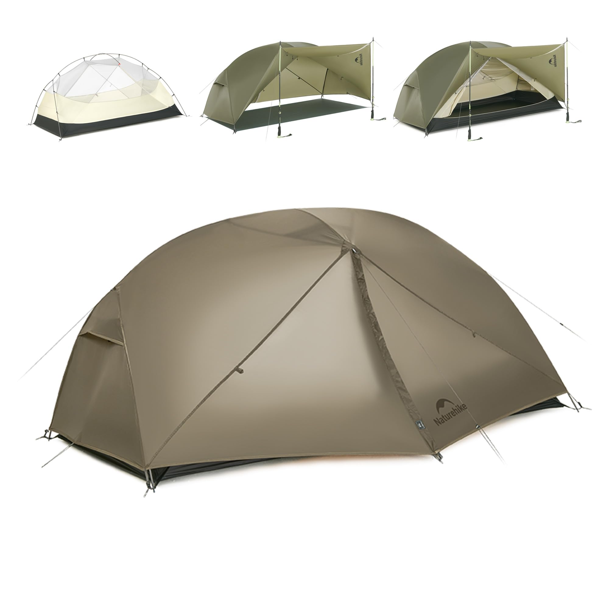 Naturehike Mongar PRO Tente ultra légère, 1,56 à 2,36 kg, imperméable, coupe-vent, pour 3 saisons, 1/2/3 personnes, avec toile d'extension et moustiquaire, pour randonnée, camping, extérieur