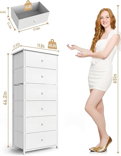 Miniatura 3 de Cómoda alta de tela para dormitorio, torre organizadora de almacenamiento vertical con 6 cajones, cómoda con contenedores, marco de acero, parte
