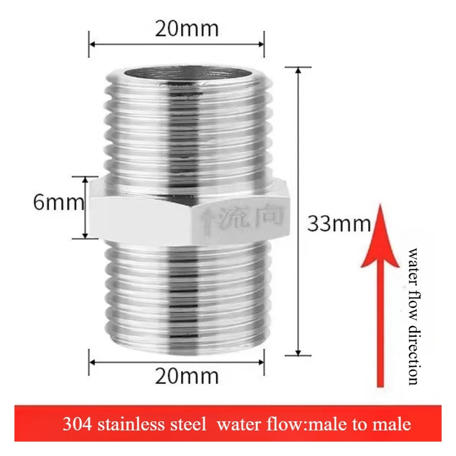 Clapet Anti-Retour mâle Femelle à Filetage unidirectionnel 1/2" G1/2 20 mm en Acier Inoxydable 304(Male to Male)