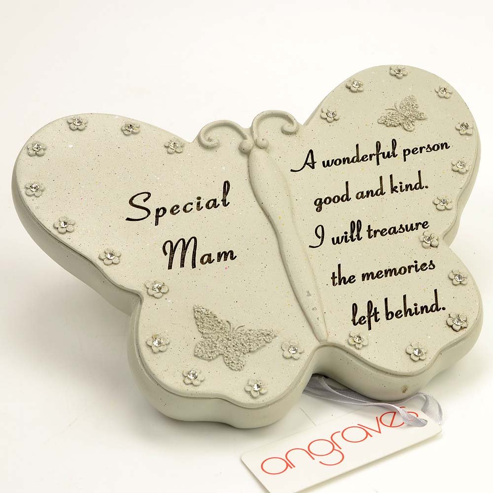 Angraves Special Mam Diamante Butterfly Graveside Grave Memorial Plaque Ornament
