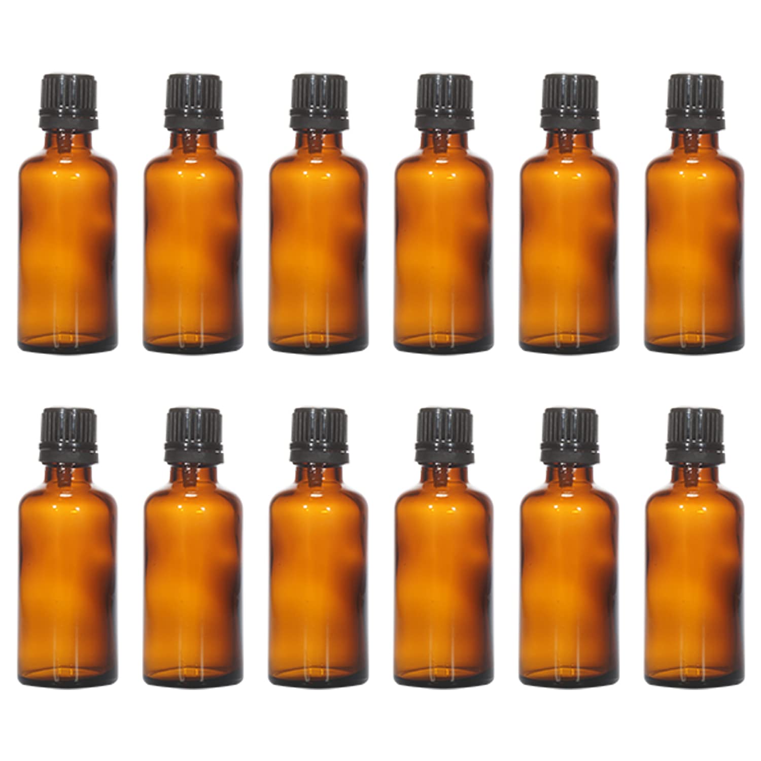 Rentra S.P.A50ml Amber Round Regular Glass Bottle + Euro Dropper Plug + Black Plastic Cap