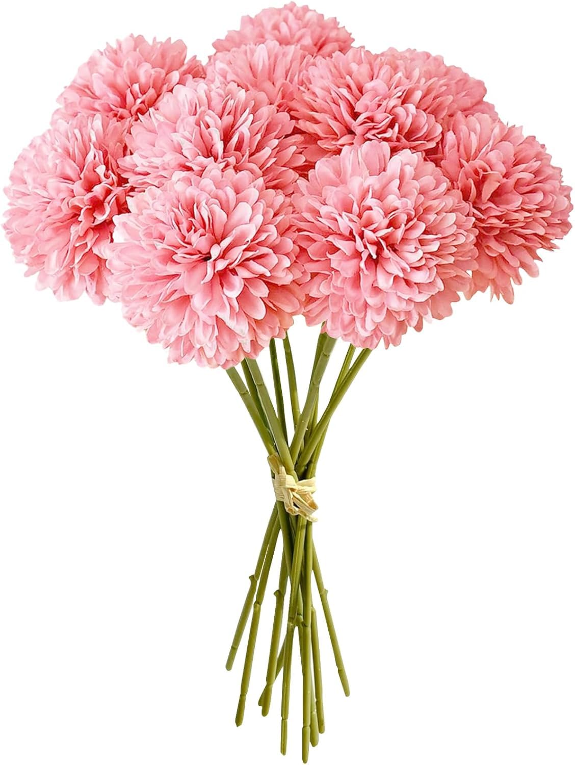 PacuM 12 Pcs Artificial Chrysanthemum Ball Flowers 28CM Artificial Flowers Faux Ball Chrysanthemum Bouquet Silk Bridal Wedding Bouquet for Home Garden Party Office Autumn Decor (Pink)