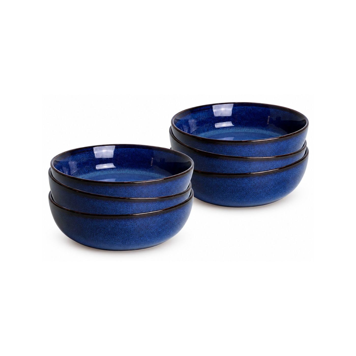 Artime Lot de 6 Assiettes Creuses, Assiettes en Céramique Unies et Bleues, Vaisselle Chic, Contenance 900ml, Adapté Lave-Vaiselle et Micro-onde, Design Chaleureux
