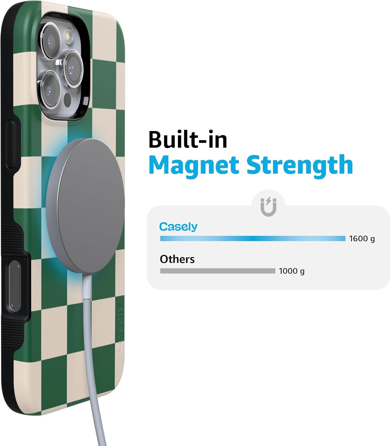 Casely iPhone 16 Pro Max Case | Fit Check | Green Checkerboard | Bold Protective Design | Compatible with MagSafe - Image 5