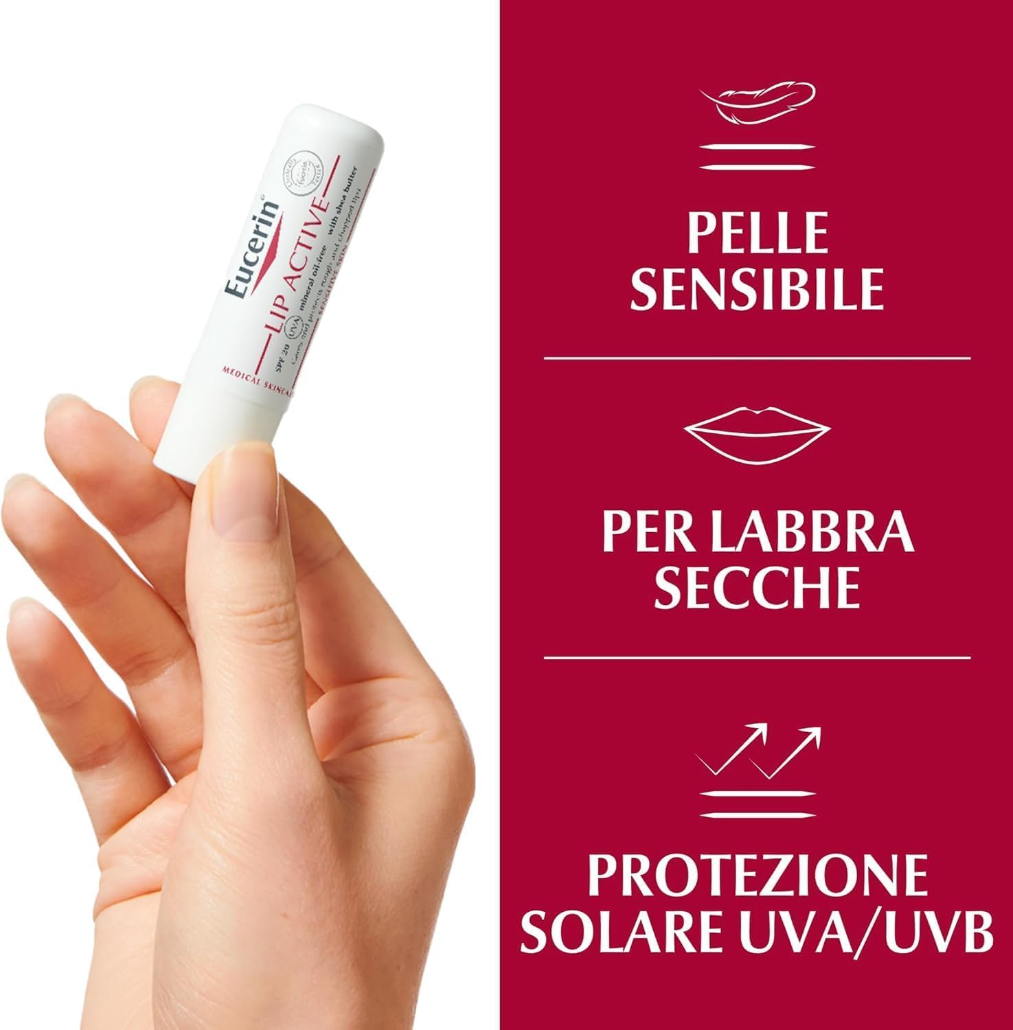 Eucerin pH5 Stick Labbra Protezione Attiva 4.8 g, Balsamo labbra riparatore SPF 20 con Burro di Karité, Olio di Jojoba, Dexpantenolo e Vitamina E, Burrocacao per pelle secca, ruvida e screpolata