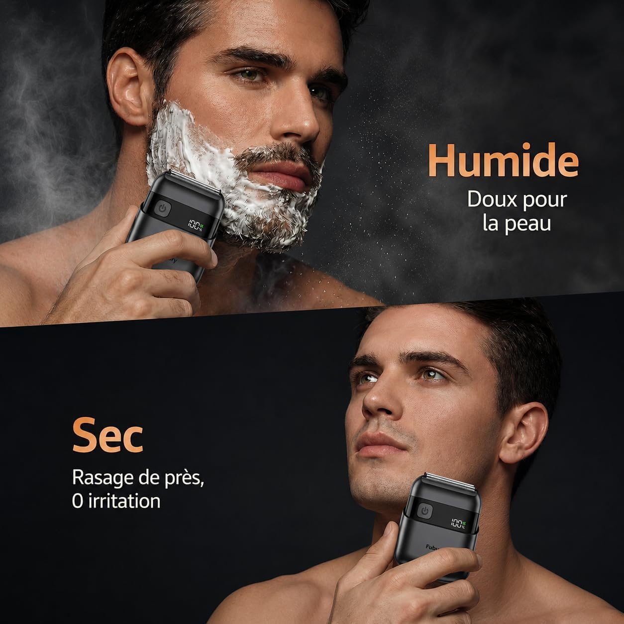 Rasoir Electriques Hommes Portable, Mini Rasoir Barbe & Visage, Étanche IPX7, Sans Fil avec Écran LED, Charge Rapide, Lames de Précision, Technologie Micro-Peigne, Voyage & Maison Noir