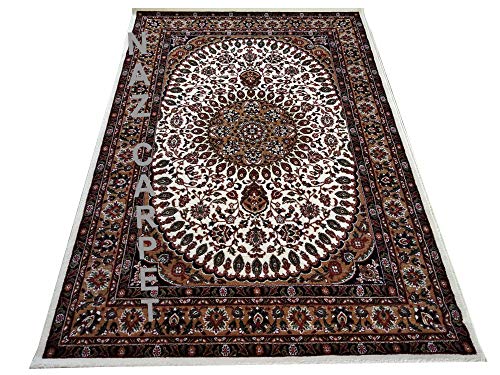 Image of Kashmiri Traditional Woollen Carpet with Advanced 1 Inch Thickness & Classical Look 60x180cm (2x6 Feet) Color White