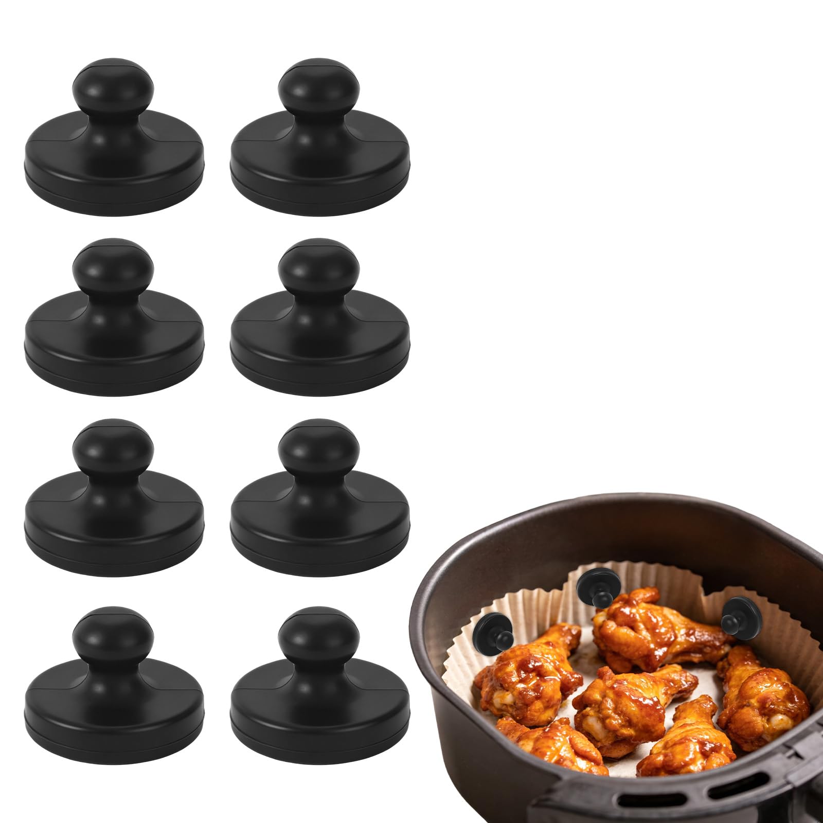 8pcs Air Fryer Magnets for Parchment Paper, Air Fryer Liner Silicone Full Enclosed Magnets for Holding Down Parchment Paper Liners(Black)