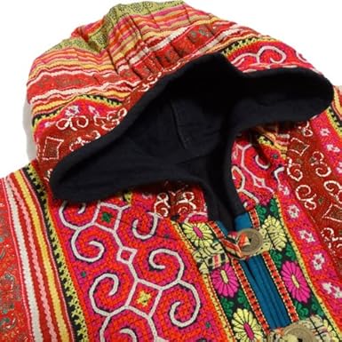 Amazon モン族フード付ミディアムコート B エスニックファッション アジアンファッション モン族 民族 刺繍 ベスト 通販
