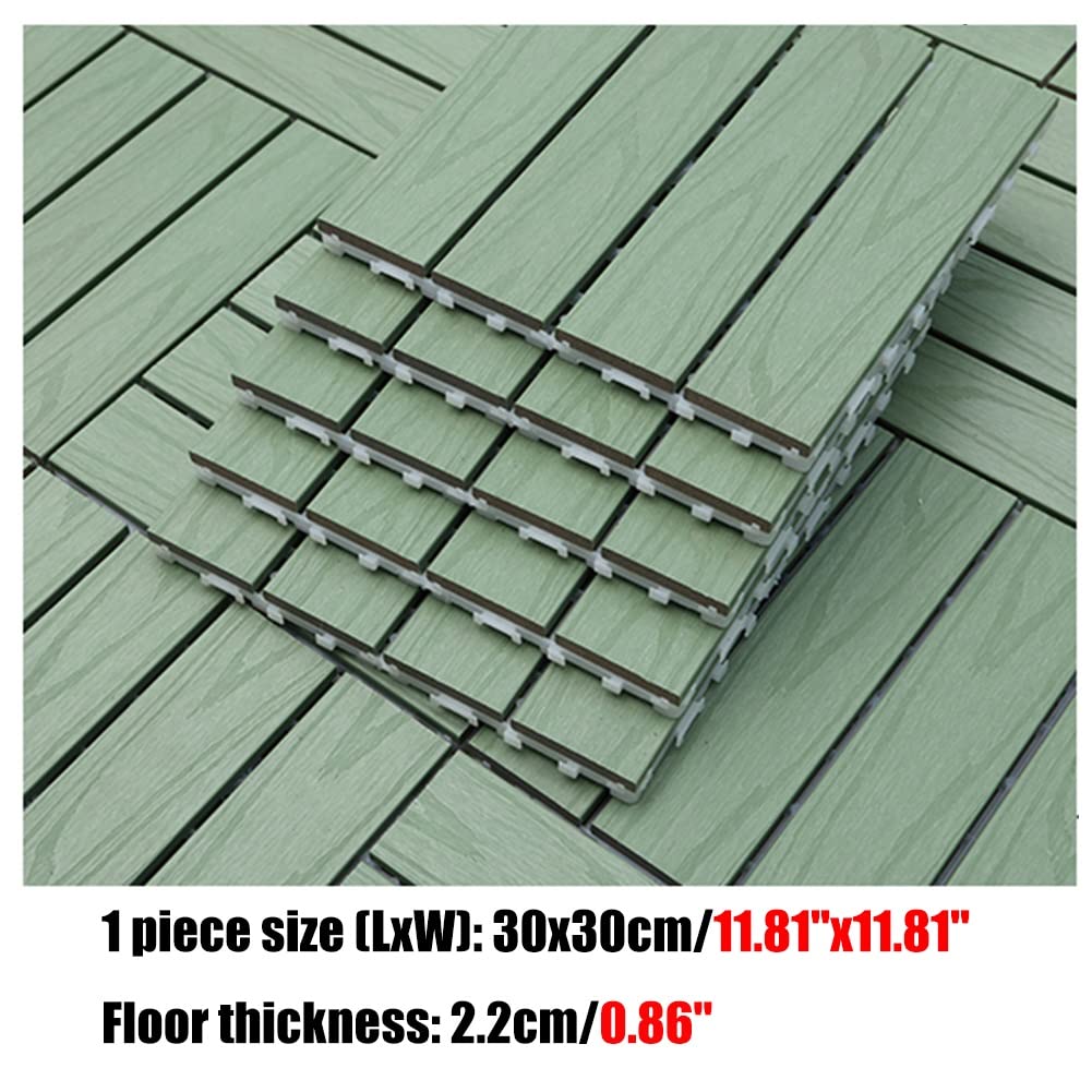 Piastrelle in Legno Pavimenti Giuntati in Plastica di Legno Verde, Piastrelle per Terrazze con Balcone Ad Incastro Fai-da-Te, Impermeabile per Tutte Le Stagioni E Antiscivolo, Facile da Posare