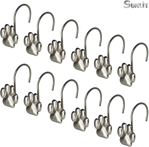 Miniatura 3 de Sunlit Ganchos de cortina de ducha pulidos con estampado de patas para perro, gato y oso, anillos de cortina de ducha de metal aceitado a prueba de