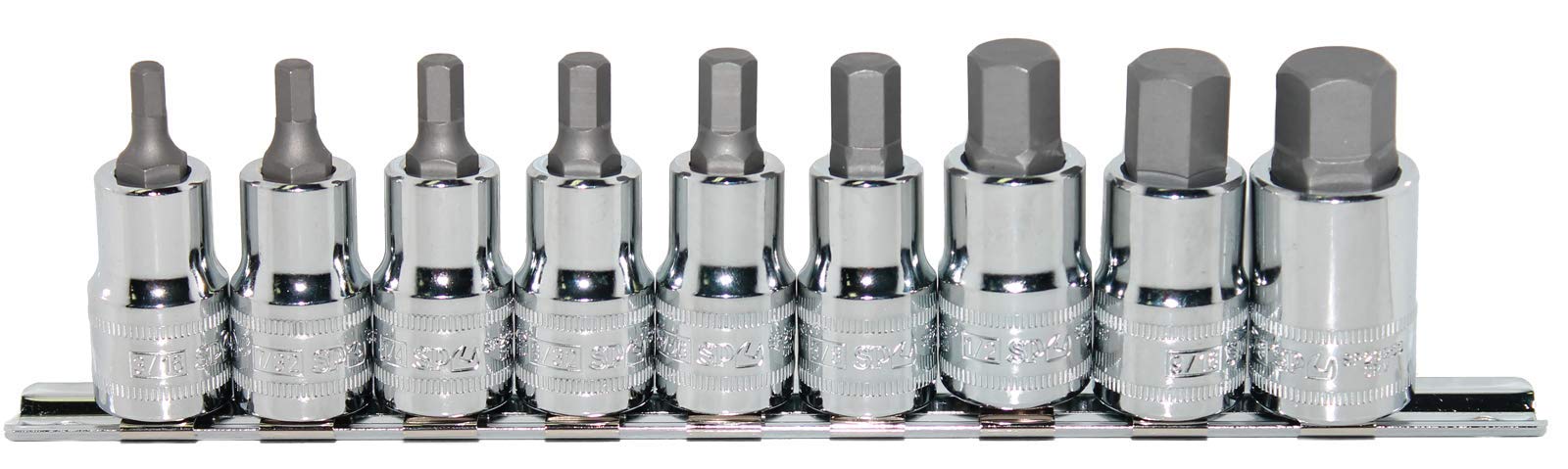 SP TOOLS, carril de boquillas destornillador de 1/2 pulgadas, 6 caras, 9 piezas, SP-2053