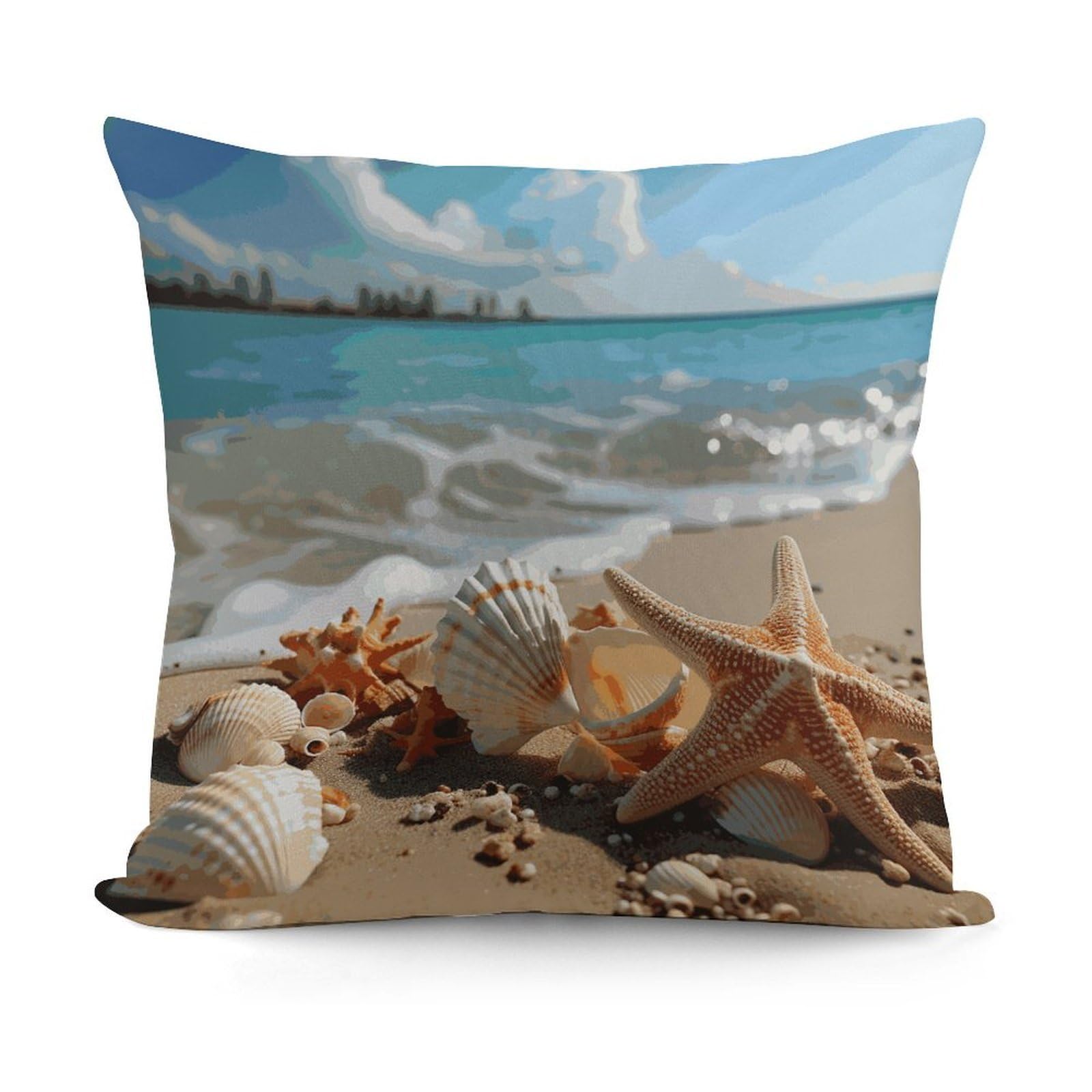 Adfgyerh Style Seashells Starfish On Beach Decorative Pillow Covers, Throw Pillow Covers Soft For All Seasons, Pillowcases For Couch Living Room Sofa Bedroom 18X18 Inch