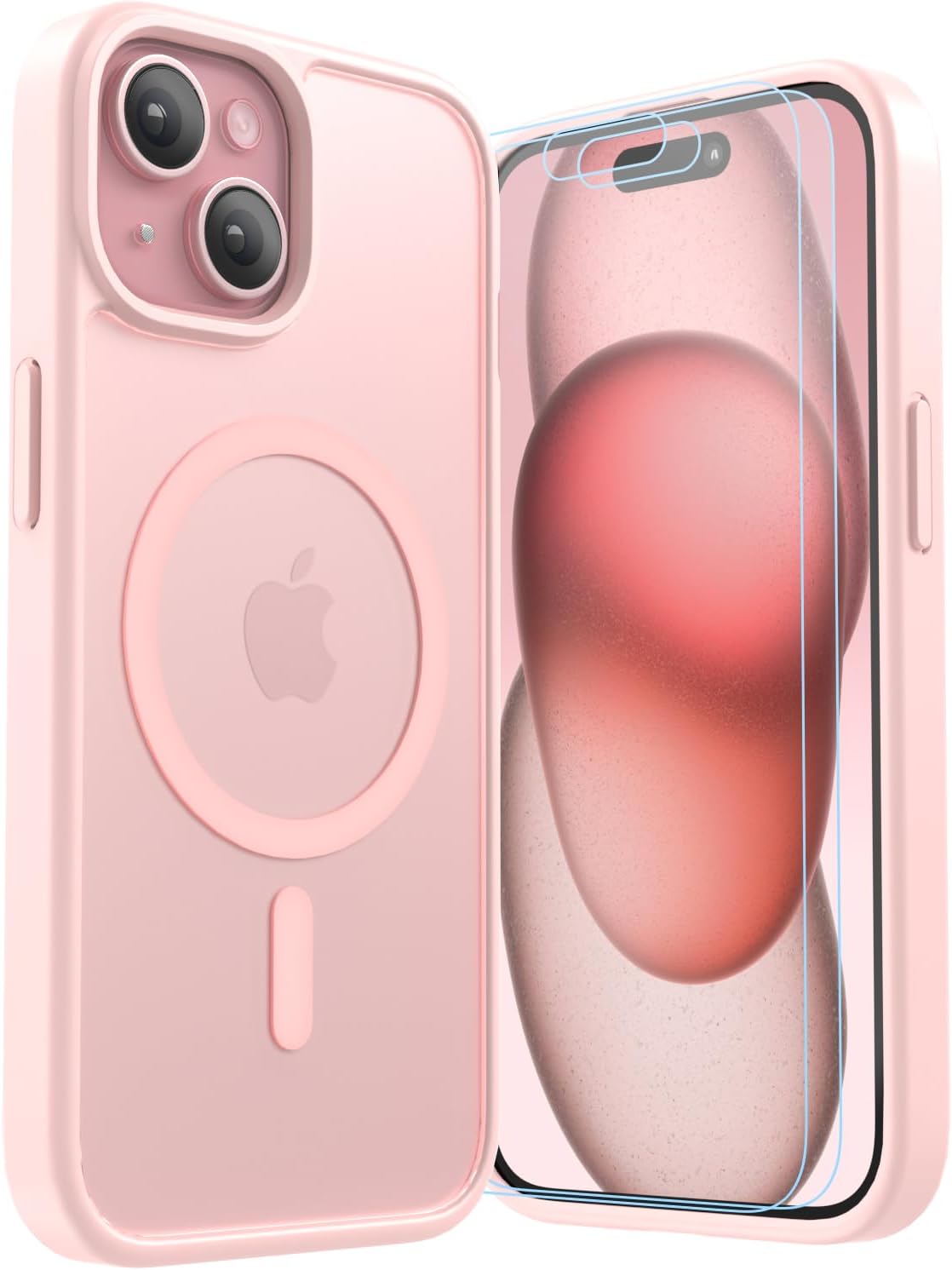 H lle f r iPhone 15 [Anti-Gelb] Magnetische Klare H lle mit 2 Schutzfolie Kratzfester Durchsichtig PC R cken Bunte Transparent Sto fest f r iPhone 15 6.1 Zoll - Rosa Matt