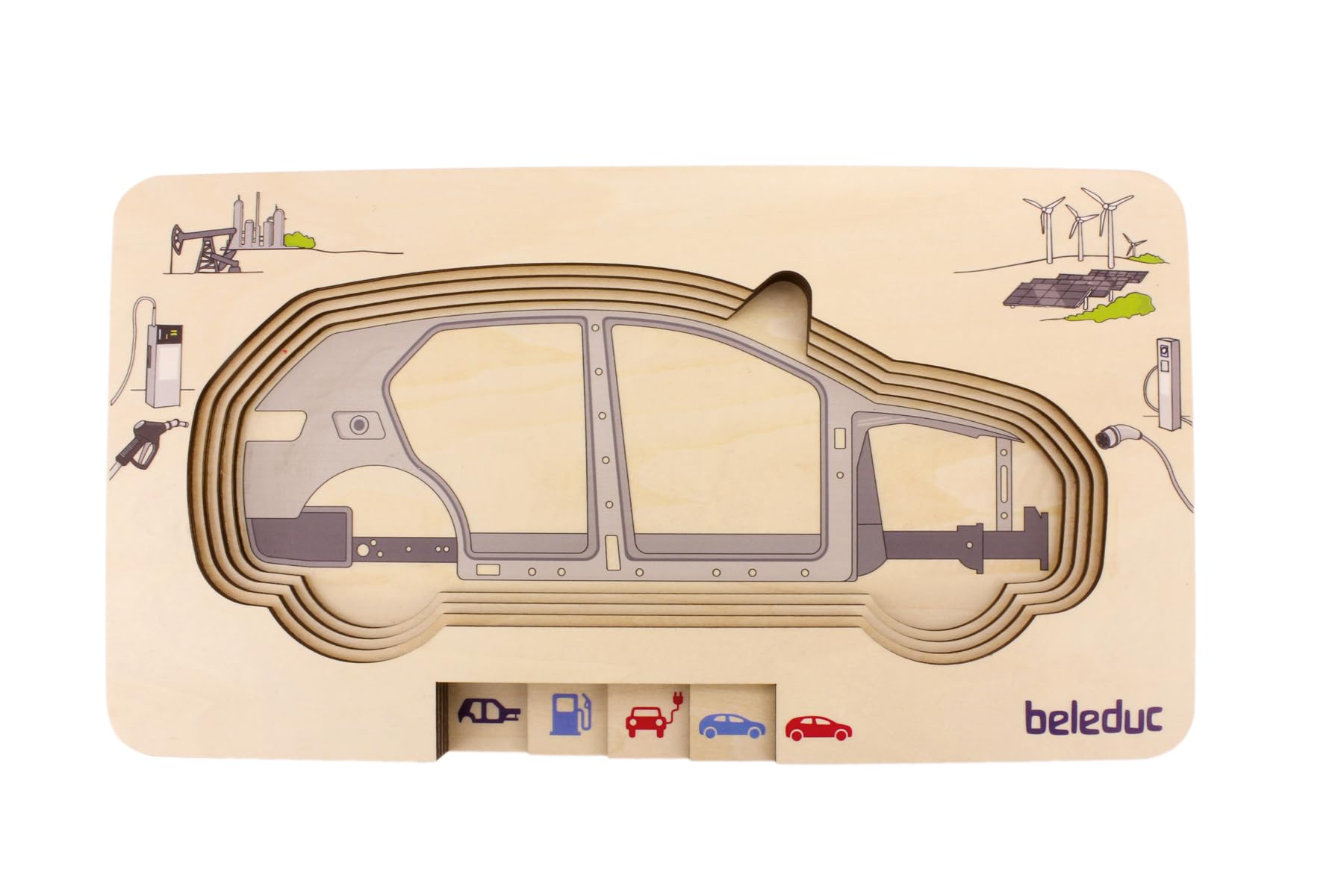 Beleduc Puzzle de couches de voiture, puzzle éducatif en bois 5 couches - Jouet motricité dès 4 ans - Montessori - Construction véhicule