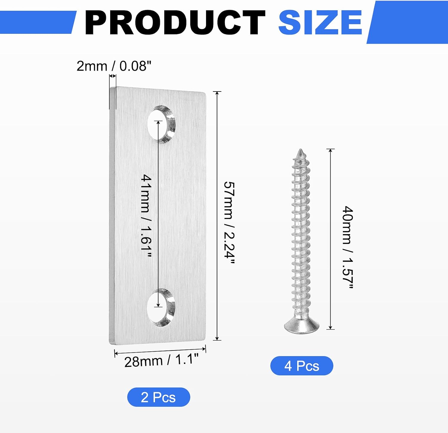 PATIKIL 2Pcs Door Edge Hole Filler Plate, 2-1/4 Inch x 1-1/8 Inch Stainless Steel Right Angle Deadbolt Cover Plate for Exterior Doors Lock, Silver