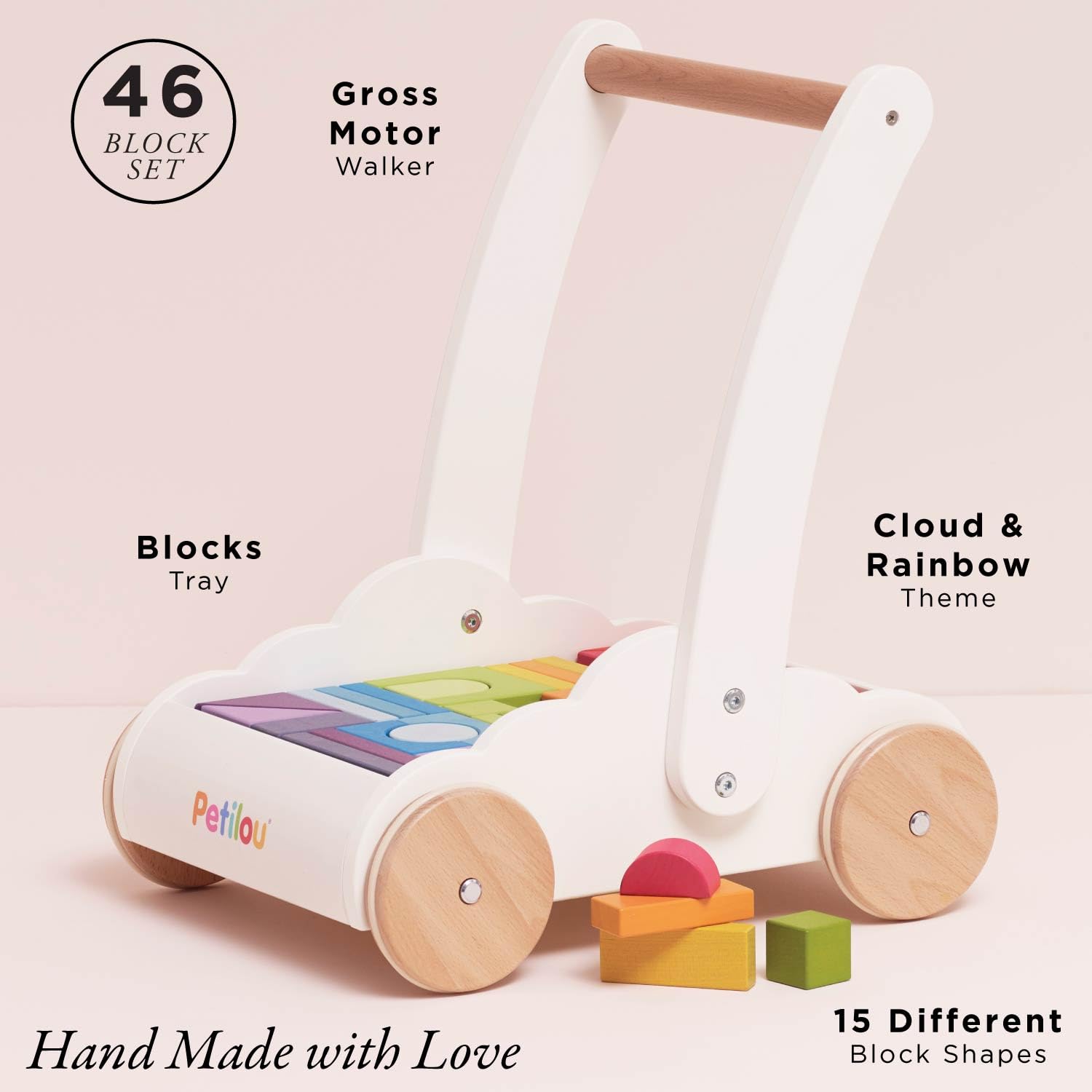 Le Toy Van – Pädagogischer Petilou Lauflernwagen „Regenbogen & Wolken“ aus Holz für Kleinkinder und Babys | Für Mädchen & Jungen | Geeignet für Kinder ab einem Jahr
