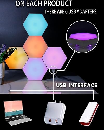 Miniatura 5 de Luces LED hexagonales, luces de pared hexagonales inteligentes con control remoto, paneles de pared hexagonales de doble control con alimentación