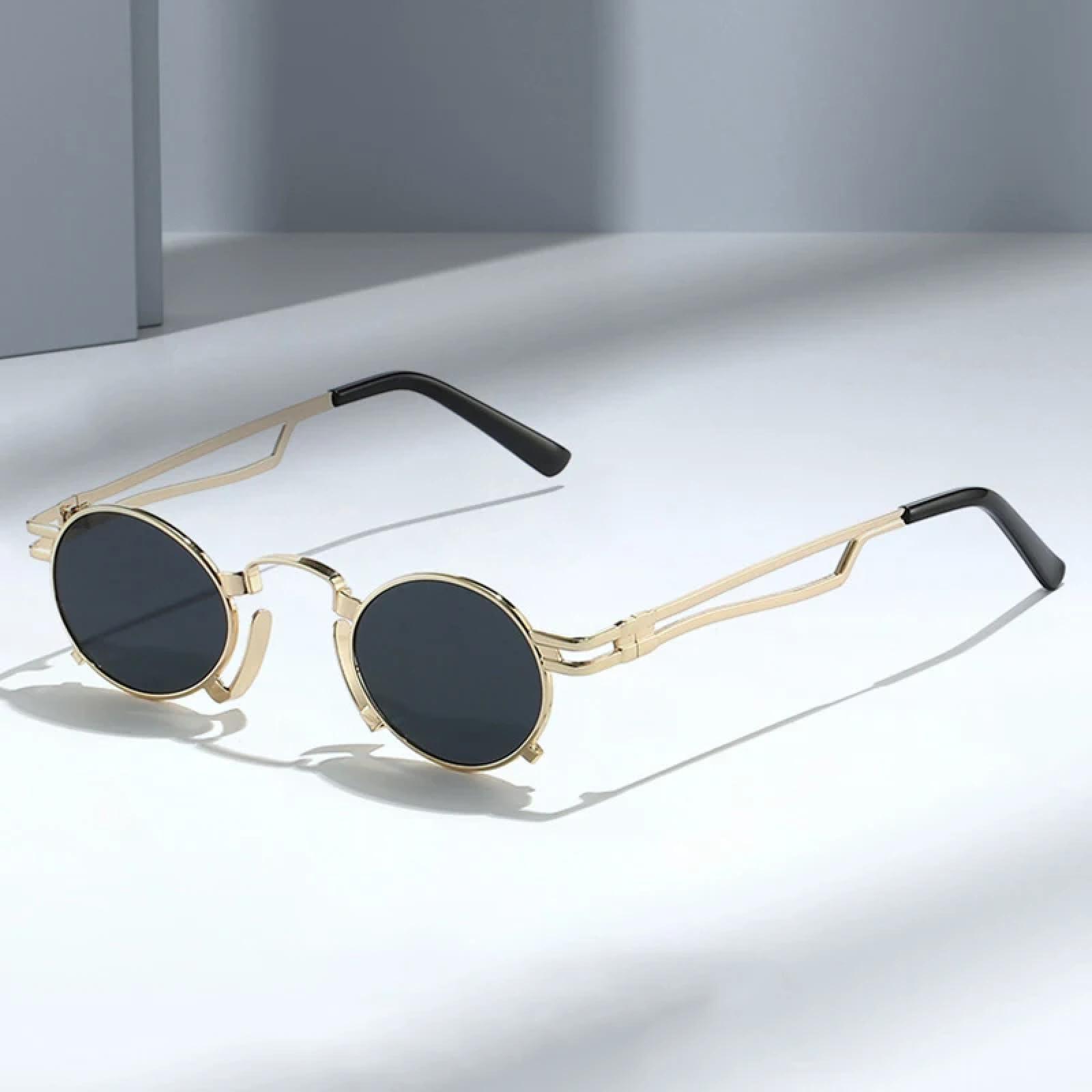 Gafas de sol ovaladas pequeñas para mujer, con montura de metal, estilo punk, con protección UV400, color rojo y amarillo