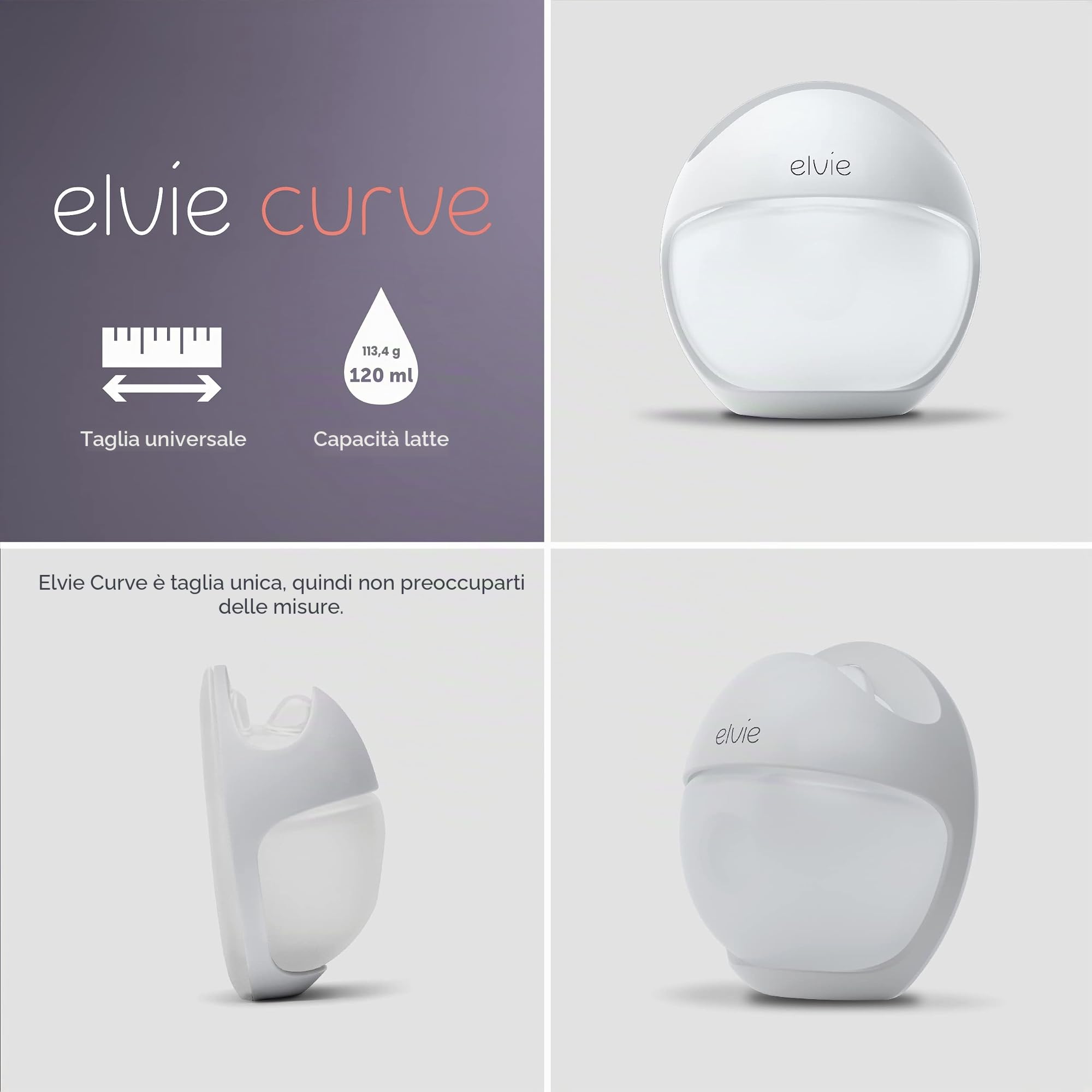 Elvie Tiralatte manuale indossabile – Elvie Curve – aspirazione naturale – mani libere, a prova di calcio, pompa portatile – in reggiseno per esprimere delicatamente durante l'allattamento o il