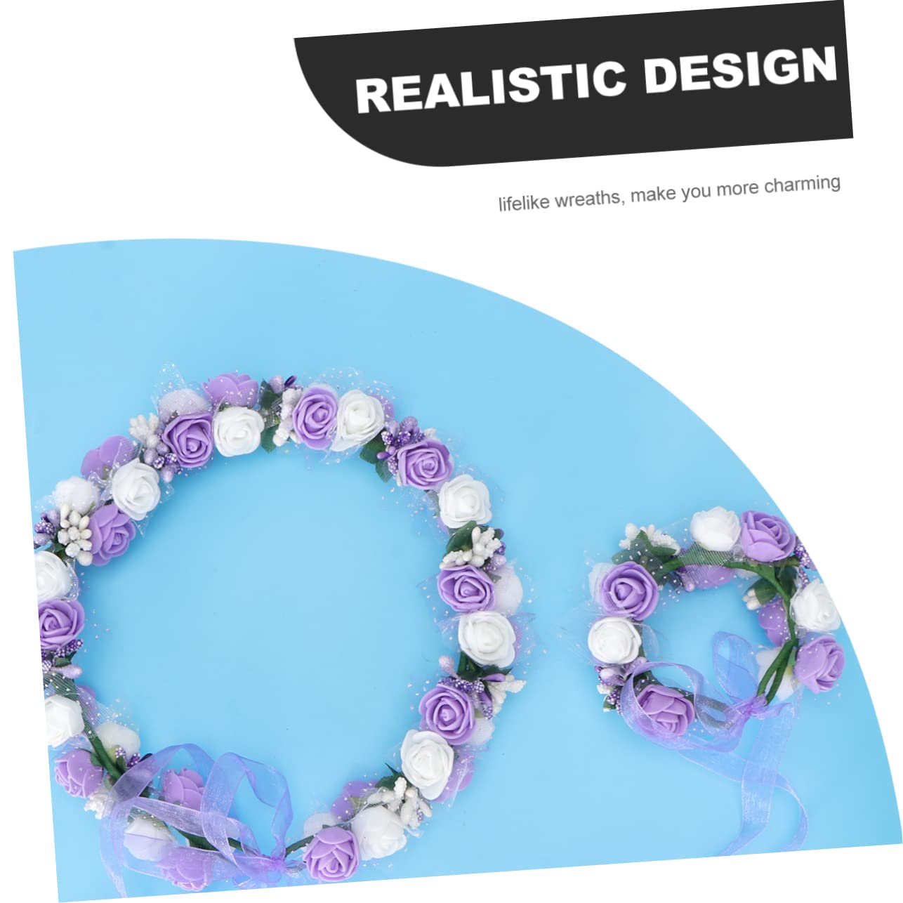Housoutil 3sätze Handgefertigter Blumenkranz Für Braut Und Brautjungfern Koreanische Wreath Für Urlaub Und Strand Doppelreihe Armband Violett Und Weiß Dekoration Für Hochzeiten Und