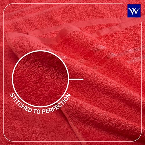 Image of Welspun 100% Cotton Quick Dry Bath Towel | High Absorbency Super Soft, Fast Drying Towels for Bath | 380 GSM Large Size Bath Towel for Men and Women | 70cm X 150cm - Red