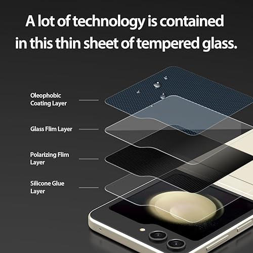 Miniatura 5 de araree Paquete de 2 Protector de pantalla frontal de vidrio templado para Galaxy Z Flip 5, estructura ultrafina de 4 capas, resistente a los