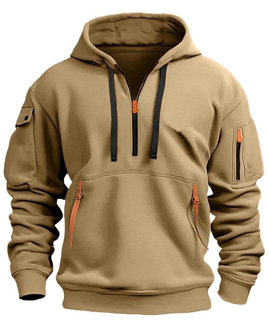 Sweat à Capuche Homme Pull Homme Zippé Manches Longues Couleur Unie Sweatshirt épais Poche Kangourou Sweat pour Hiver et Automne