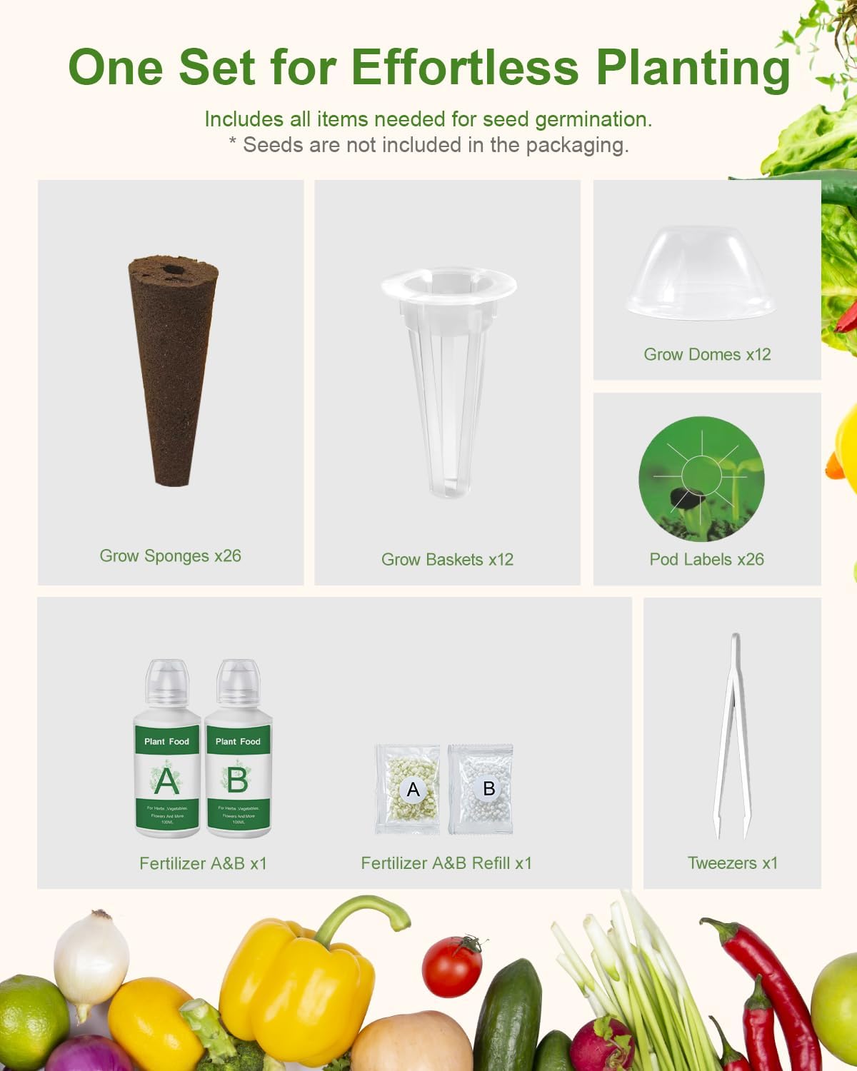 6 Pods Hydroponics Growing System Indoor Herb Garden & 80Pcs Hydroponics Pods Kit