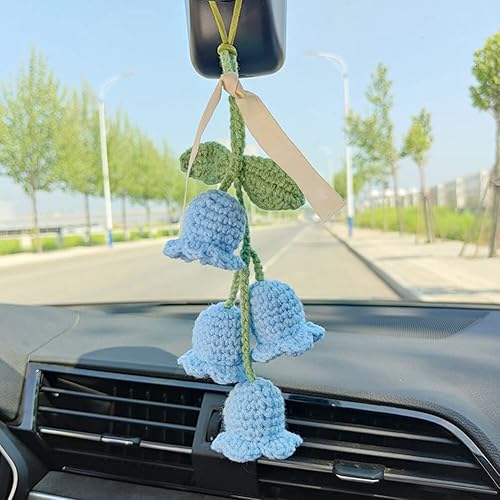 Miniatura 8 de Lindo colgante Campanula flor ganchillo punto Convallaria espejo espejo espejo interior coche espejo retrovisor cordón de algodón colgante accesorio