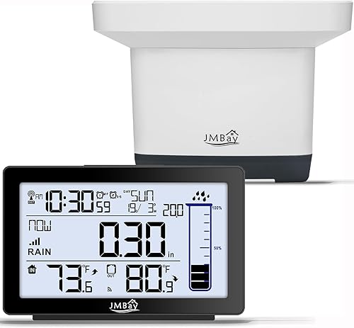 Pluviómetro digital inalámbrico con termómetro, recolector de lluvia de vaciado automático para monitoreo de precipitación, de alta precisión, para