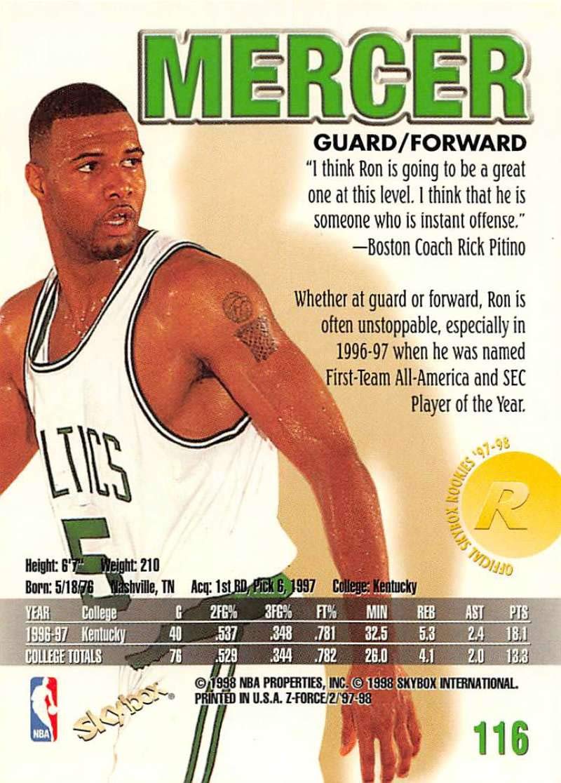 Amazon.com: 1997-98 Z-Force Basketball #116 Ron Mercer RC