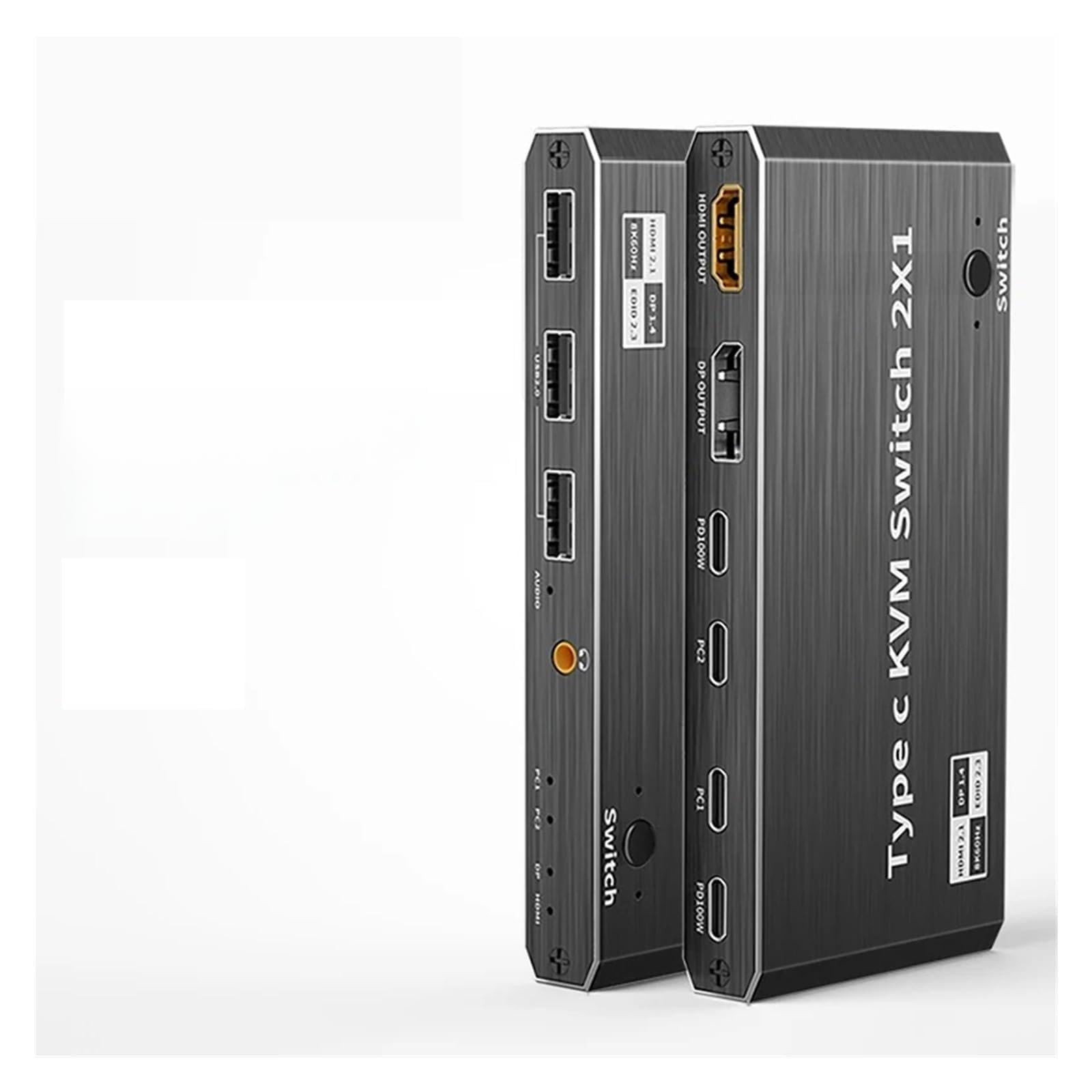 Przełącznik KVM 8K 60 Hz USB typu C 2x1 4K 120 Hz Thunderbolt 3/4 Przełącznik wideo dla 2 laptopów Podłącz do 1 monitora DP lub Wysoka częstotliwość odświeżania