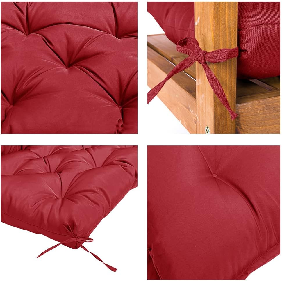 SEAHOME Waterproof Bench Cushion with Backrest, 2 or 3 Seat Swing Replacement Cushions Overstuffed for Garden Patio Furniture Loveseat Swing Outdoor Bench Cushions (59.1 * 39.4 * 3.94inch, Burgundy)