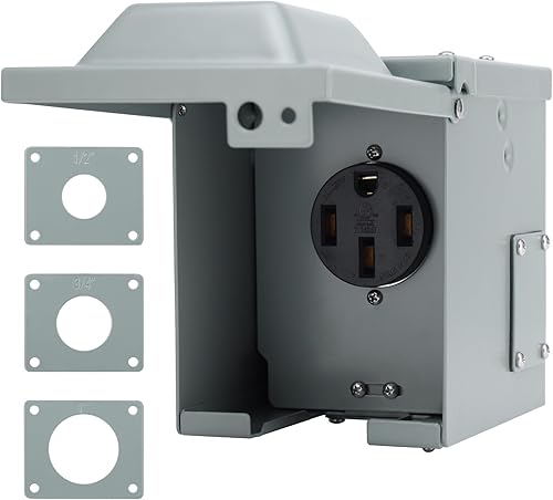 Miniatura 1 de Caja de salida de 50 amperios, NEMA 14-50R receptáculo de salida de 125250 voltios, salida de RV cerrada con cerradura al aire libre impermeable con