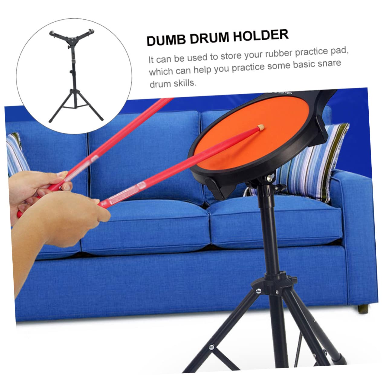 NULYLU 12'' Height-adjustable Snare Drum Stand Dumb Drum Rack Practice Pad Holder Black Stylish Sturdy
