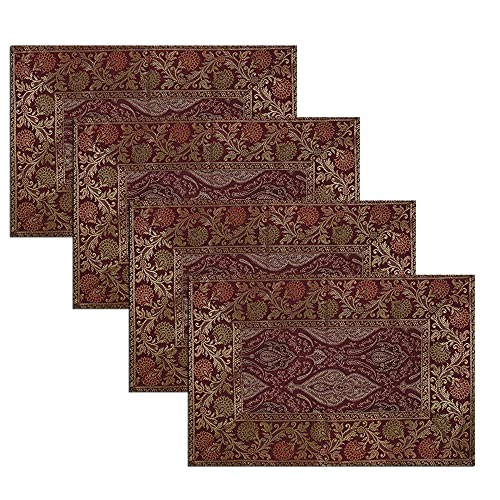 Real Online Seller Set mit 4 indischen Seiden-Tischsets für Esstische. Hitzebeständig für Küchentische, Tisch, Party, Dekorationen, Bauernhaus, Hochzeit, waschbar, Tischsets, Raumdekoration (rot) Cover