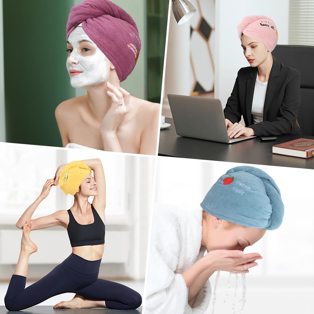 5 Pezzi Asciugamano per Capelli Asciutti, con Bottoni Turbante Asciugacapelli, Super Assorbente Donne e Ragazze Asciugamani Capelli, Twist Turbante Capelli per Capelli Lunghi, Corti, Ricci e Lisci