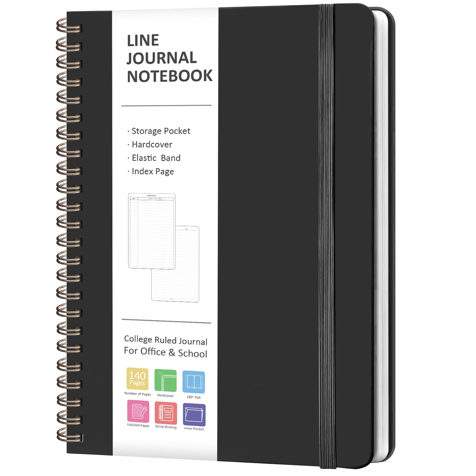 VALOME Tagebuch-Notizbücher, A5, liniert, Spiralnotizbuch für Damen und Herren, 146 Seiten, College, liniert, Hardcover, Notizbuch, für Arbeit, Notizen, Journaling, Schule, Schreiben (schwarz)