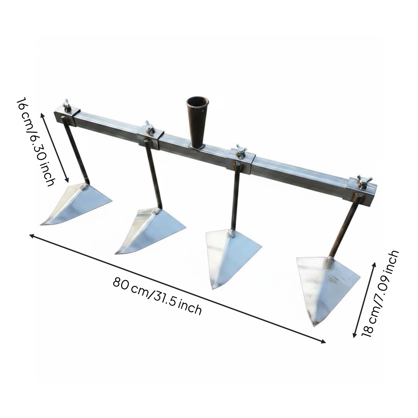 Harilla Doppelkopf Hacke Ackerhacke Kultivator Hacke Gartenhacke aus Gehärtetem Manganstahl Verstellbare Breite für Boden Lockern Und Furchen Ziehen Deckt, Vierköpfige Dreieck-Furchenhacke