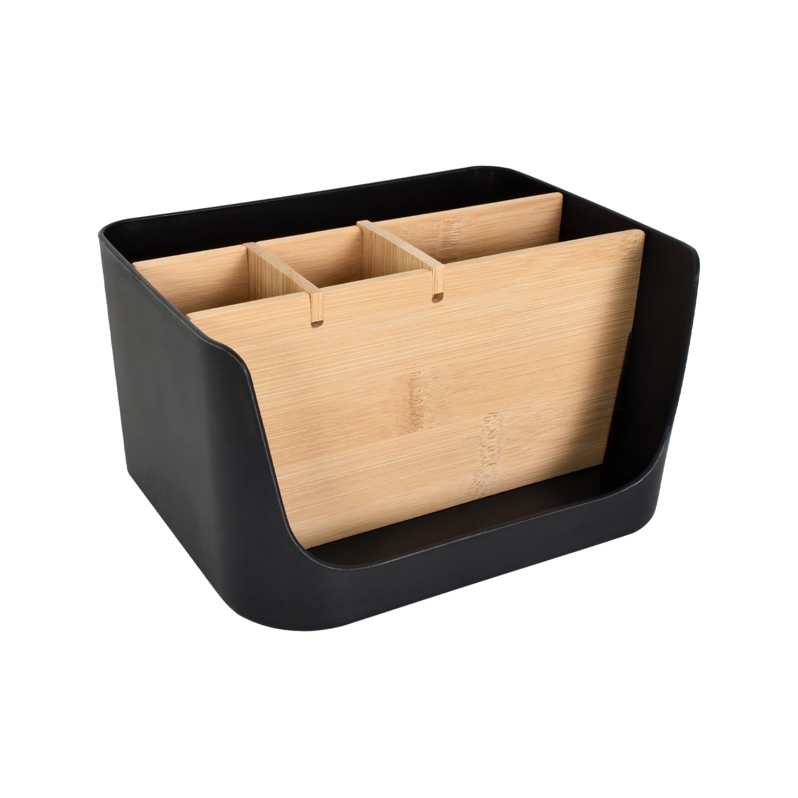 Tibapla Organizador de Escritorio,Organizador de Mesa de Oficina y Cosméticos,Organizador de Escritorio 5 Compartimentos de Bambú para Oficina,Organizador Escritorio Multiuso (Negro)