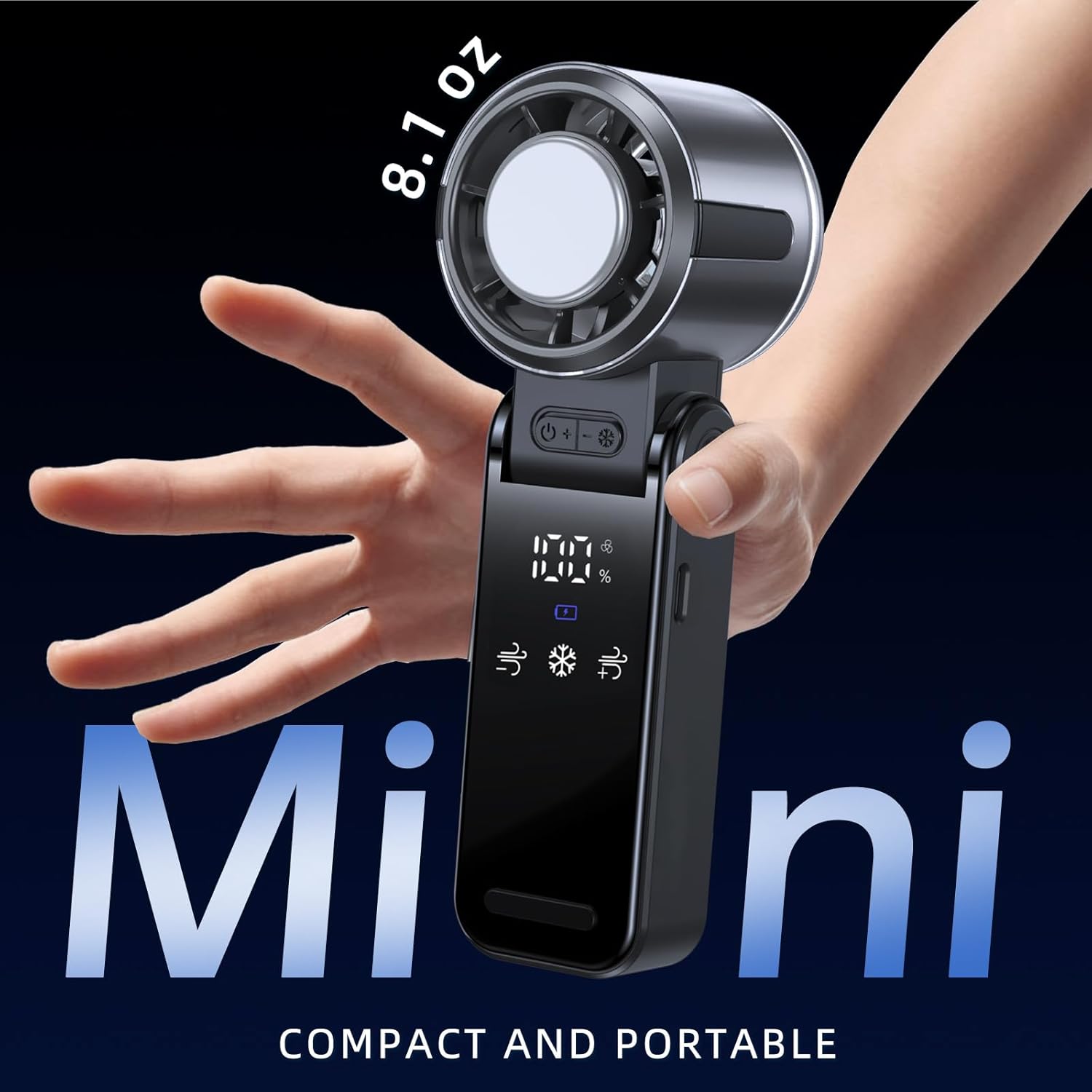 Portable Handheld Turbo Fan with Cooling, 21000 RPM Personal Fan Rechargeable 100 Speeds, 13Hrs Battery Life, LED Display Powerful Mini Fan for Travel, Outdoor, Working, Gifts (Black)