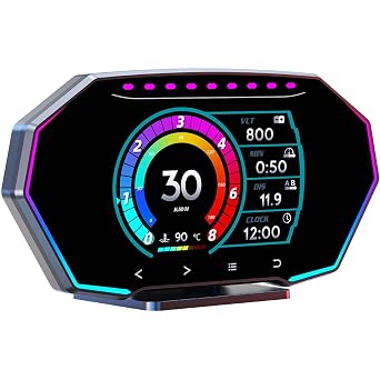MH Heads Up Display OBD2+GPS Dual System Car HUD Display, OBD2 Gauge Display, Digital Speedometer MPH Driving Overspeed Alarm Trip/Water Temperature/Fuel Consumption for All Vehicle