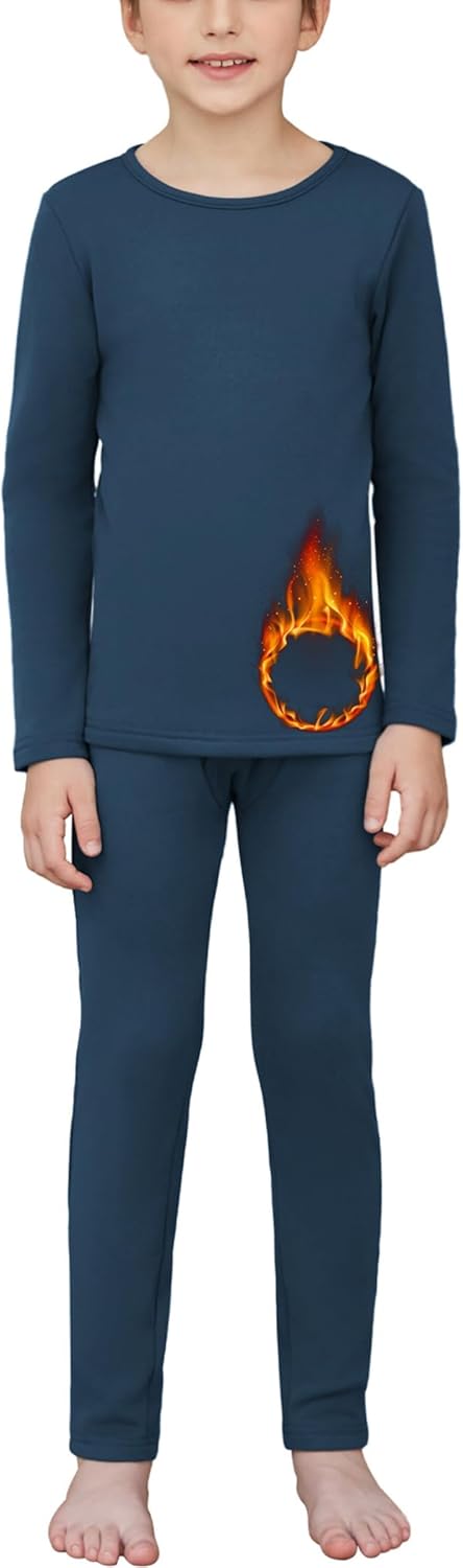 Arshienr Boys Thermal Underwear Set 2-Piece Base Layer Fleece Lined Long Johns Top Bottom Warm Set for Cold Weather