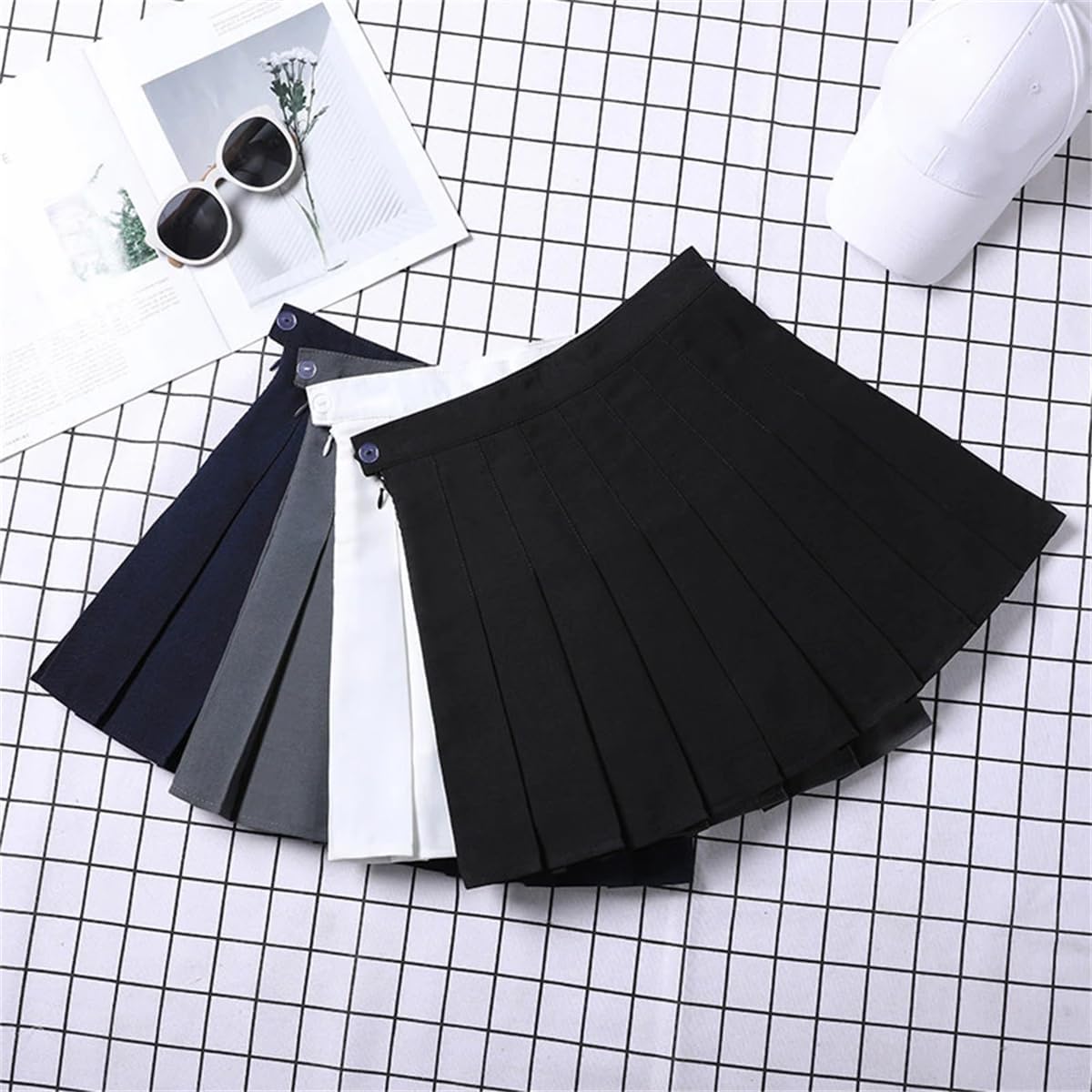 Black Pleated High-Waisted Short Mini A-Line Summer Skirt for Women