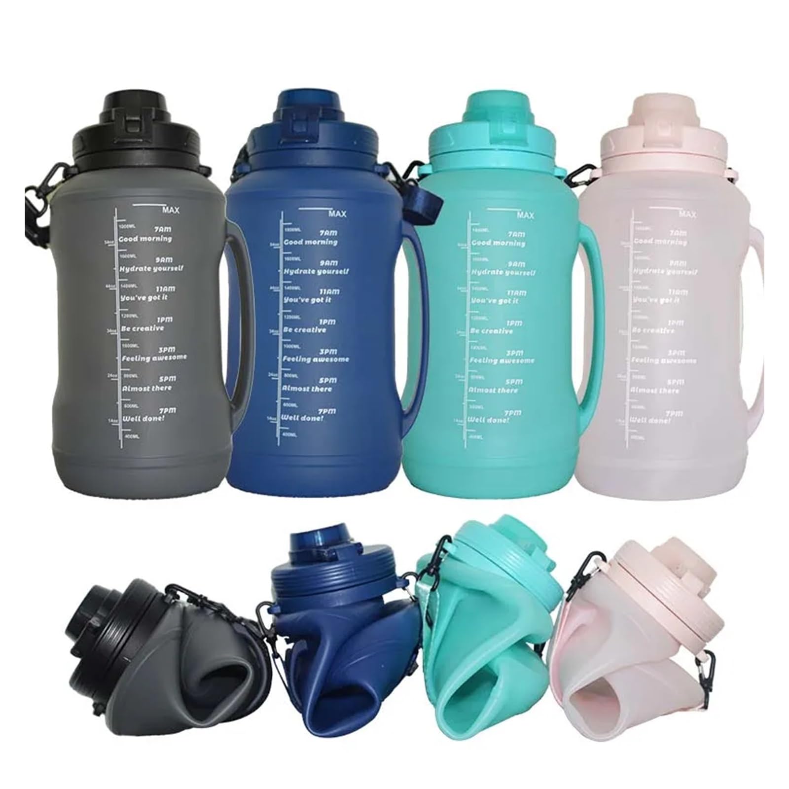 Taza de agua plegable for deportes al aire libre de 2,0 l, taza de silicona plegable portátil, taza de viaje for deportes al aire libre, senderismo, botella de agua con pajita Taza Colapsable Para Sen