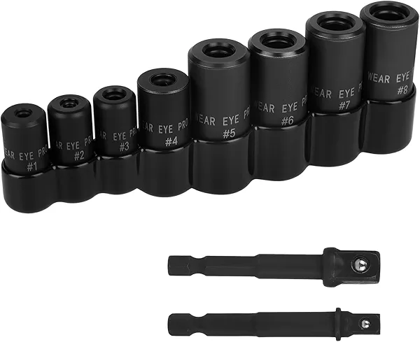 8pcs 70500 Tap Socket Set, with 2 Extension Rod & 1 Storage Cover 3 Sizes Faucet Thread Socket Set for 1/4" & 3/8" Drive External Metric Tap Adapter Ideal for Wrench Use