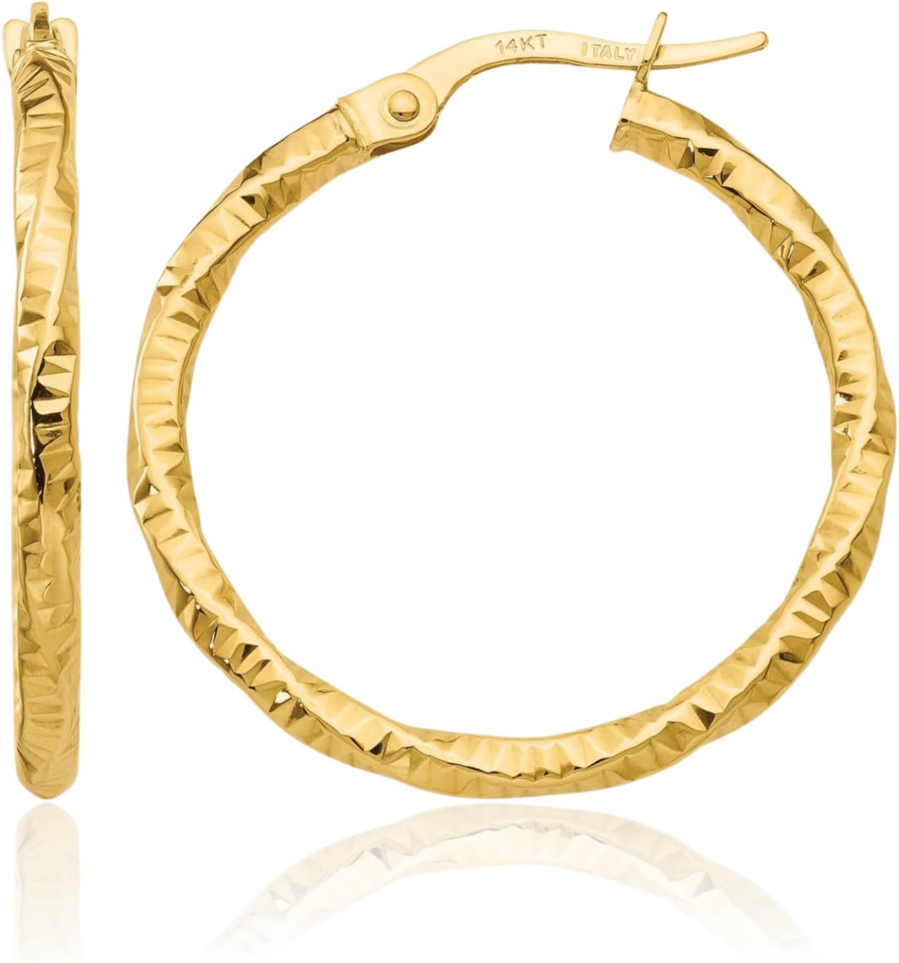 IceCarats 10K Yellow Gold Medium Round Hoop Earrings 25mm 1 inch Lightweight, Snap Back, Textured For Her