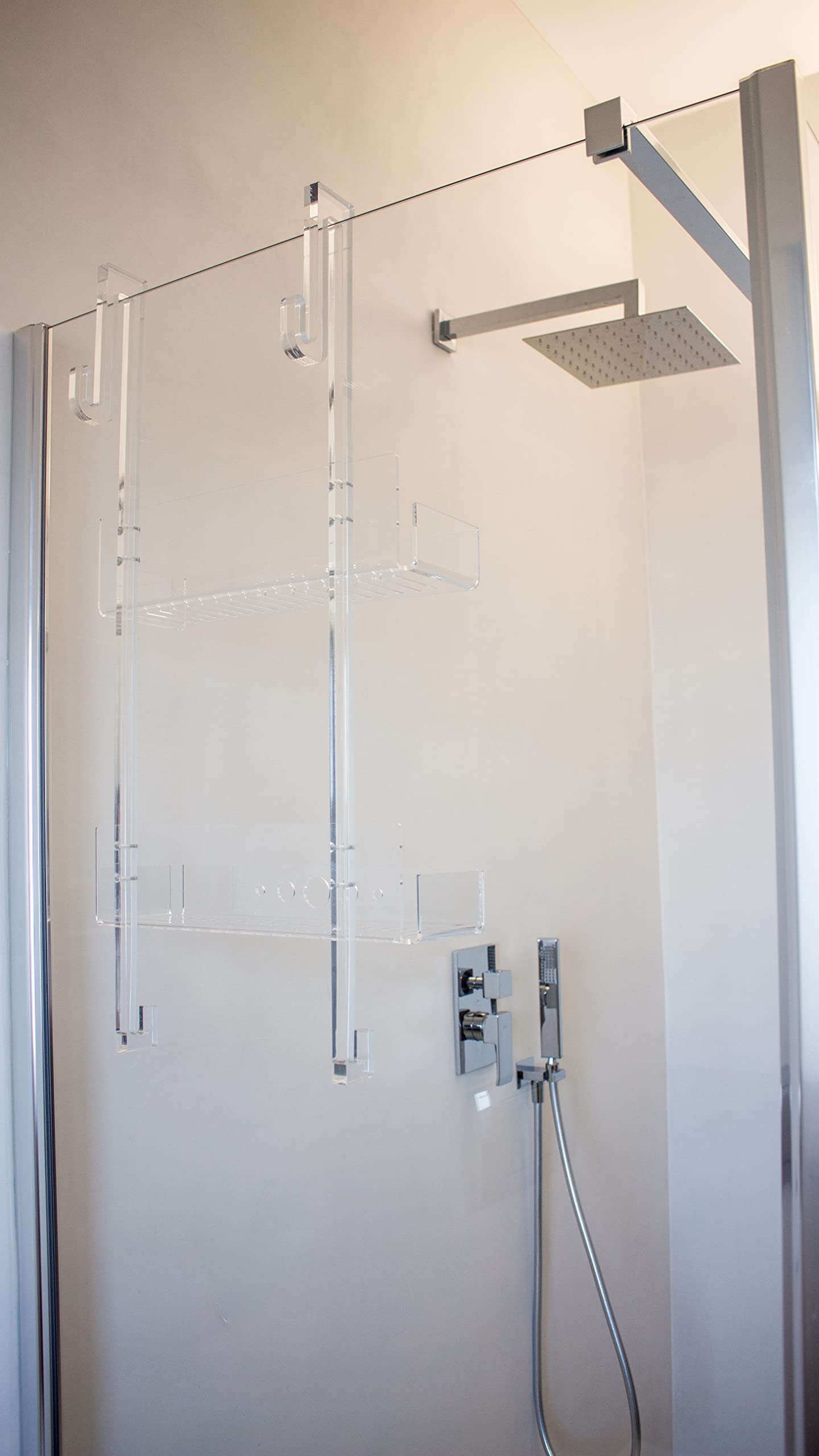 IKONA, Porta Shampoo/Porta Oggetti per Doccia in Plexiglass sp. 12 mm, Intallazione Facile, H. 74 cm x L. 33 cm x P. 12 cm, Capienza max. di 15Kg, Made in Italy, Large